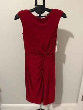 Lauren Ralph Lauren Sleeveless Knot-Detail Red Midi Cocktail Dress